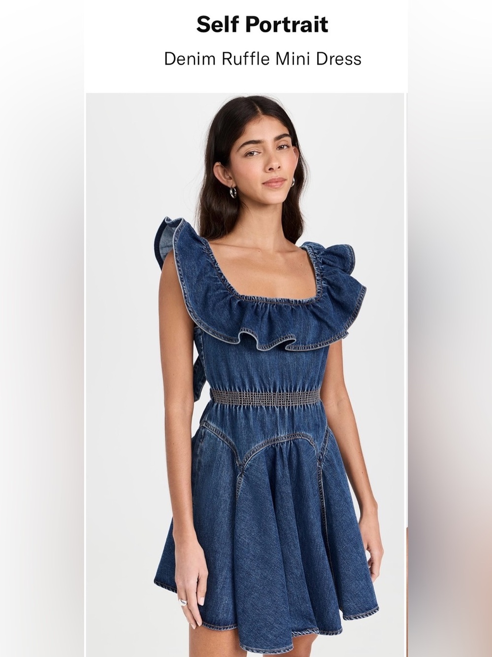 Self-Portrait Denim Ruffle Mini Dress US 6 Open Back - Picture 3 of 10